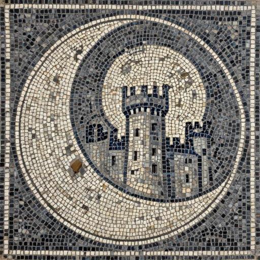 Gothic Castle and Moon Mosaic - Opus Tessellatum Art
