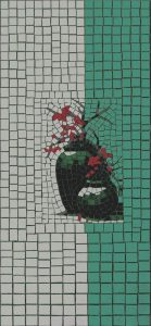 Modern Mosaic Vase with Red Flowers
