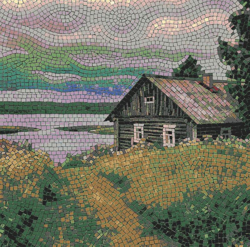 Rustic Wooden Cabin Mosaic Art