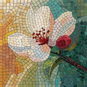 White Blossom Mosaic Art – 100×100 cm