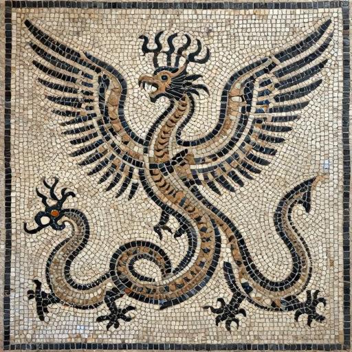 Chinese Dragon and Phoenix Mosaic - Opus Tessellatum Style