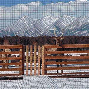 Winter Deer Mosaic Art – Snow Mountains Landscape