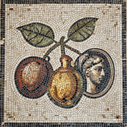 Ancient Roman Style Fruit and Portrait Mosaic