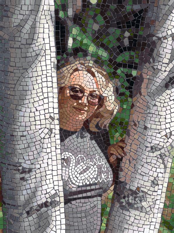 Blonde Woman Peeking Through Birch Trees Mosaic Art