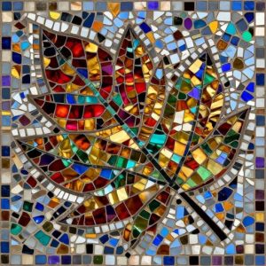 Autumn Oak Leaves Mosaic Art – Custom Opus Incertum