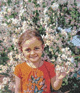 Smiling Girl with Butterflies Mosaic Art