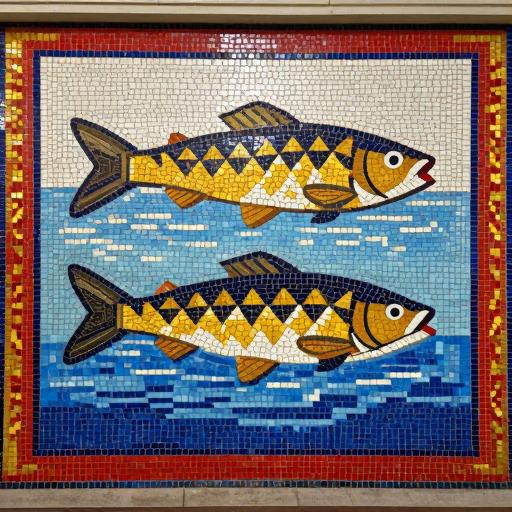 Golden Koi Fish Soviet Style Mosaic Art