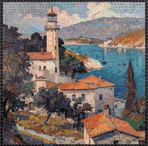 Mediterranean Lighthouse Mosaic Art