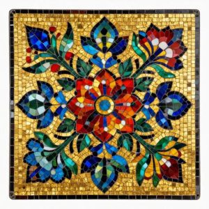 Byzantine Floral Mosaic Art – Custom Gold Background