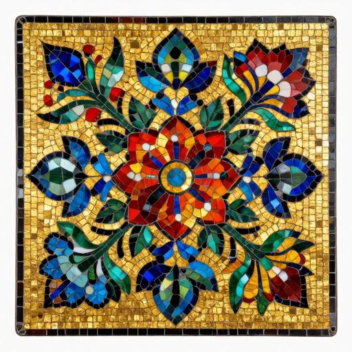 Byzantine Floral Mosaic Art - Custom Gold Background