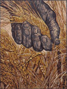 Golden Harvest Mosaic Art – Hand Holding Wheat