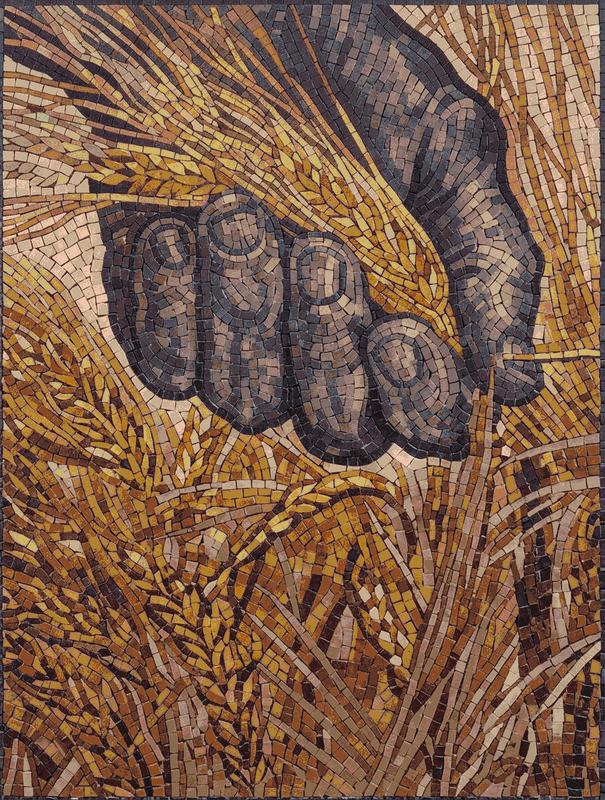 Golden Harvest Mosaic Art - Hand Holding Wheat