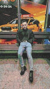 Modern Urban Life Mosaic Art – Man with Yellow Taxi