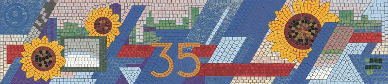 Vibrant Sunflowers and Number 35 Mosaic Art