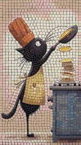 Chef Cat Flipping Pancakes Mosaic Art