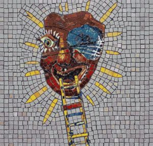 Surreal Mosaic Face with Ladder – Unique Wall Art