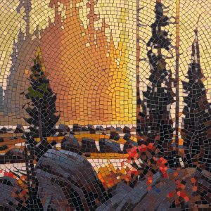 Golden Forest Sunset Mosaic Art