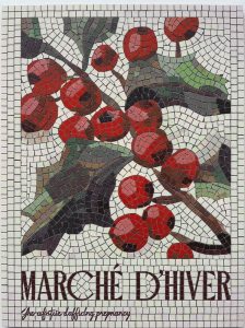 Winter Market Mosaic Art – Red Berries and Green Leaves