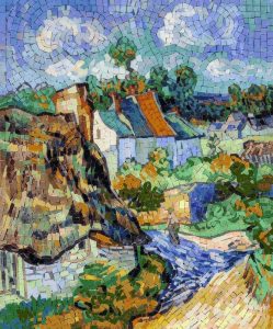 Rustic Village Landscape Mosaic Art