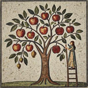 Naive Style Mosaic: Tree with Apples and Pears