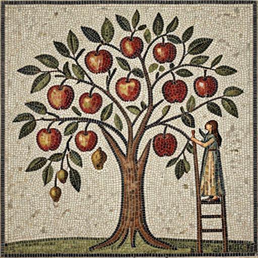 Naive Style Mosaic: Tree with Apples and Pears