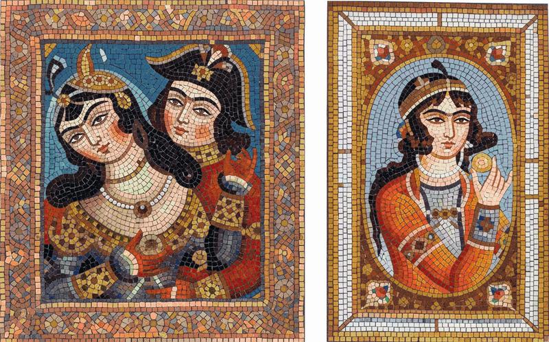 Classical Mosaic Portraits in Traditional Attire