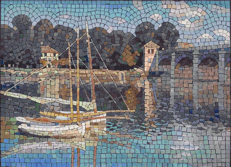 Serene Harbor Sailboat Mosaic Art