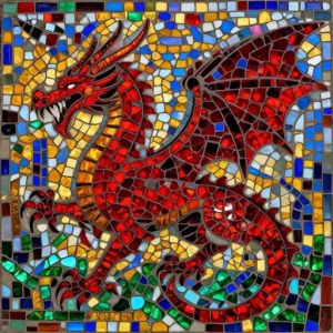 Red Dragon Mosaic Art – Opus Incertum Style