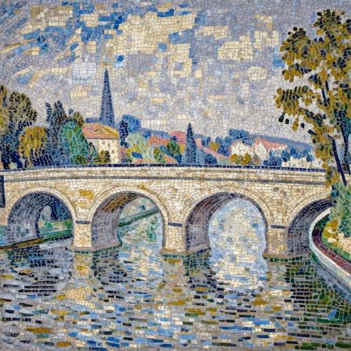 Le Pont d'Argenteuil Mosaic Art - Claude Monet Style