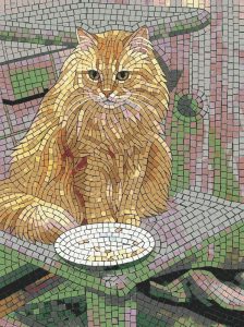 Golden Fluffy Cat Mosaic Art – 60×80 cm