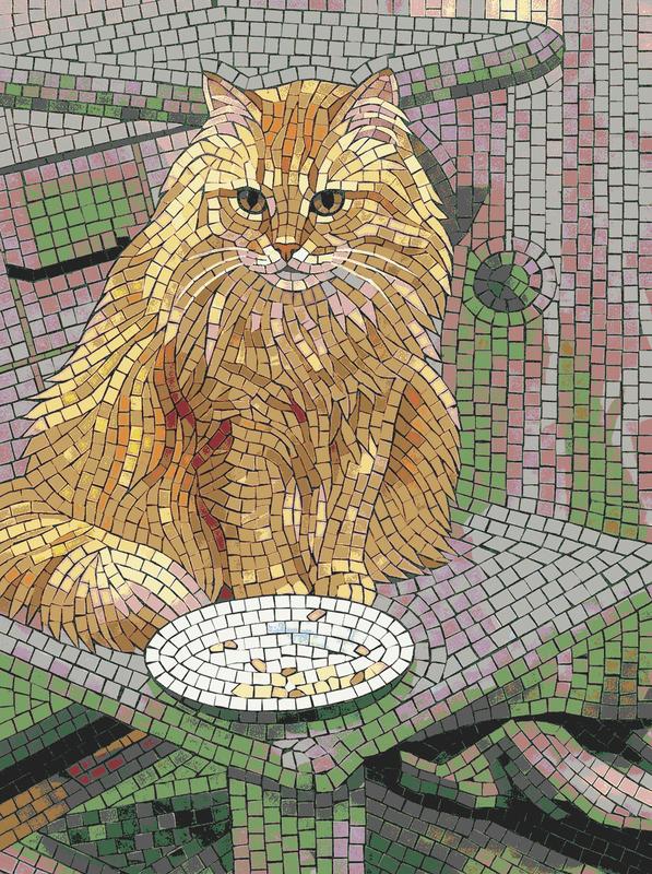Golden Fluffy Cat Mosaic Art - 60x80 cm