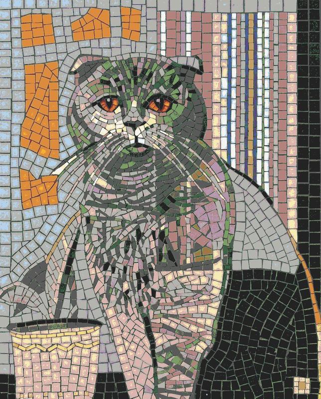 Grey Cat Mosaic Art Portrait