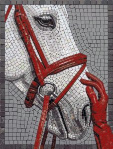 Mosaic Art: White Horse and Red Hand