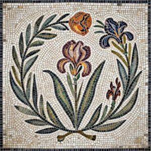 Art Nouveau Floral Mosaic – Iris and Tulip Wreath
