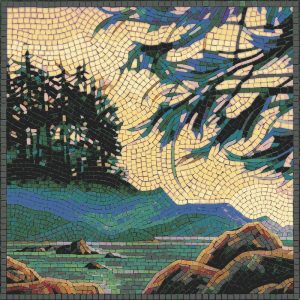 Golden Hour Lake Landscape Mosaic Art
