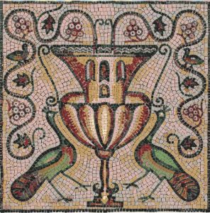 Classical Bird and Vase Mosaic Art – 60×60 cm