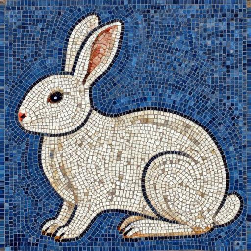 White Hare Mosaic Art - Opus Tessellatum Style