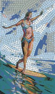 Mosaic Art: Woman Surfing the Waves