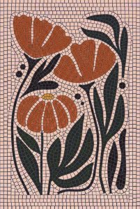 Stylized Orange Flowers Mosaic Art