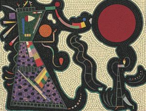Abstract Geometric Mosaic Art – Red Circle Composition