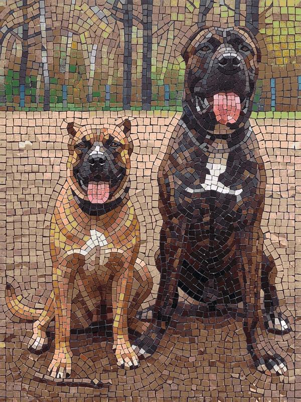 Happy Dogs in the Forest Mosaic Art