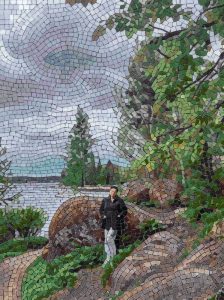 Serene Nature Mosaic – Man by the Water