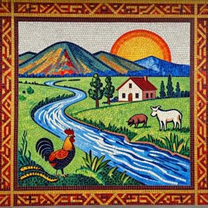 Soviet Style Rural Landscape Mosaic Art