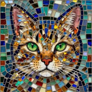 Green-Eyed Cat Mosaic Art – Custom Opus Incertum
