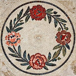 Peony Flower Wreath Mosaic – Opus Tessellatum Style