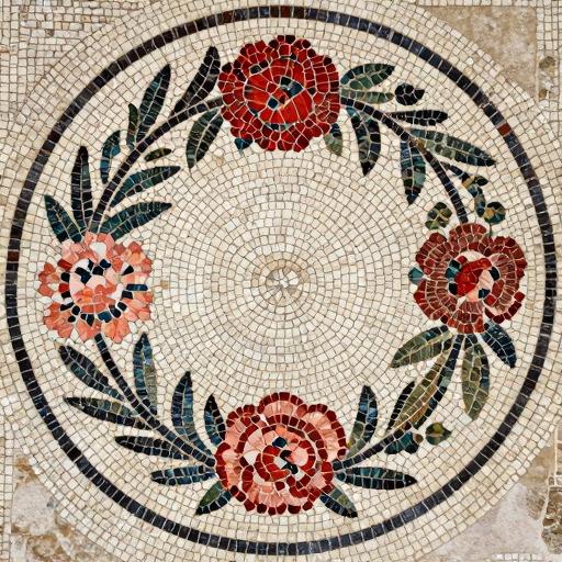 Мозаичный венок с пионами в стиле Opus Tessellatum