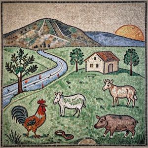Pastoral Landscape with Animals Mosaic – Opus Tessellatum