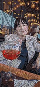Elegant Woman with Red Wine Mosaic Art