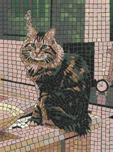 Mosaic Art Portrait of a Fluffy Tabby Cat