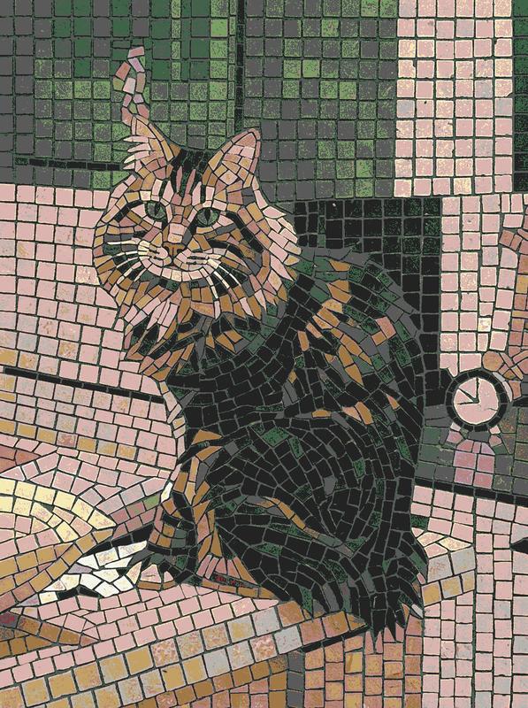 Mosaic Art Portrait of a Fluffy Tabby Cat